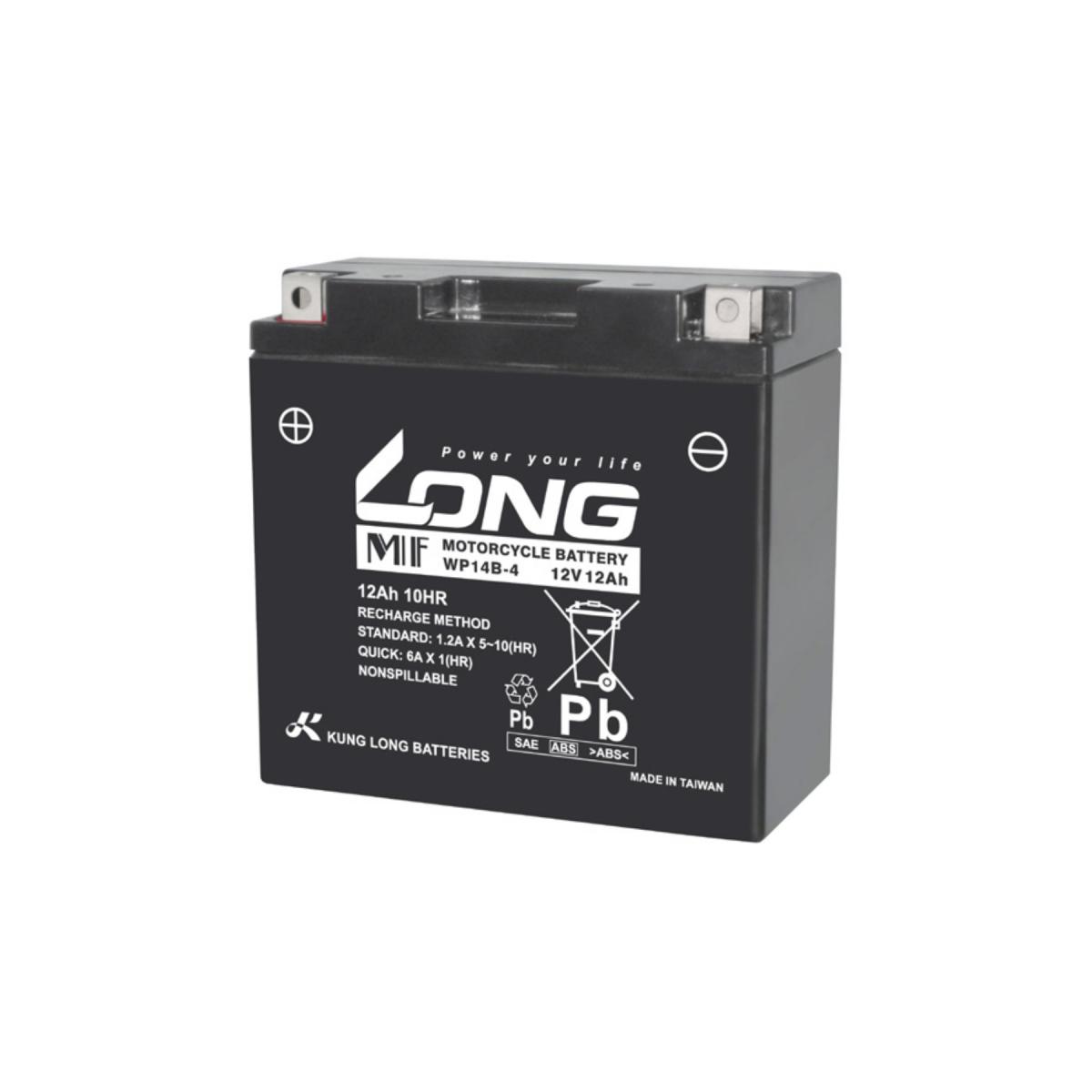 ロングバッテリー バッテリー 12V/12Ah 液注入済 互換 GT14B-4 YT14B-BS 相当 WP14B-4