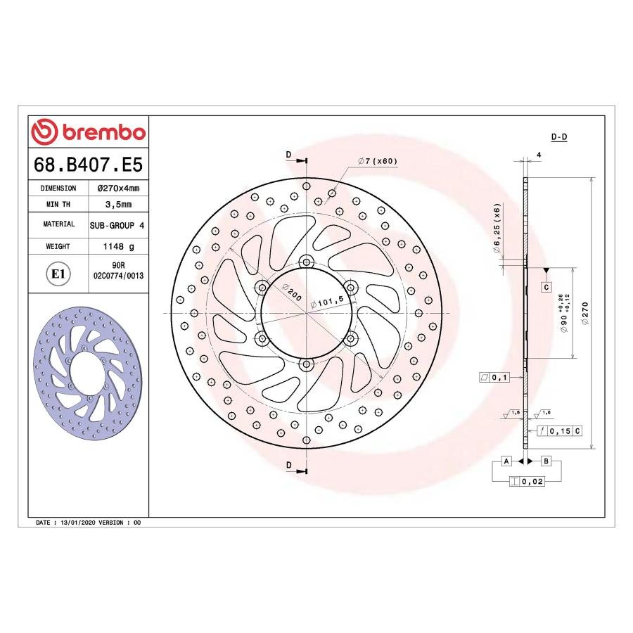 brembo (ブレンボ) セリエオロ セリエオロ ブレーキディスク リジット 68B407E5 2