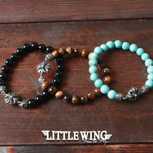 【普通郵便送料無料】LITTLE WING コンチョ×天然石ブレス トライバルコンチョ LW010 パワーストーン 8mm