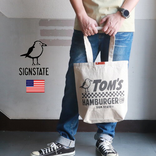 SIGN STATE ナチュラル キャンバス TOMS HAMBURGER トートバッグ スモールサイズ サインステイト