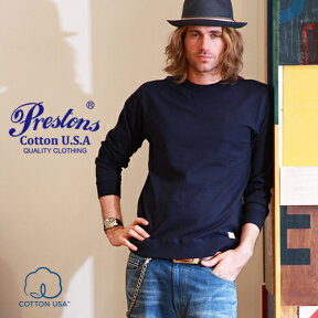 PRESTONSヘビー＆タフ COTTON USA クルーネックリブ付きロングTシャツ 4カラープレストンズ