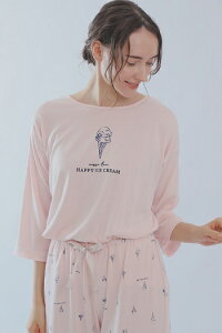 ナルエー パジャマ　＆　サテンのトートバッグ　旅行用に最適　TR天竺　7分袖　Tシャツ＆パンツ　ピンク　アイス　上下セット　ルームウェア 11445