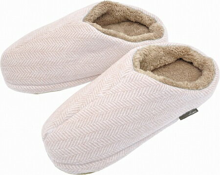 ルームシューズ　クラシック　ヘリンボーン柄　ピンク　内面　ルボア生地　あったか　スリッパ