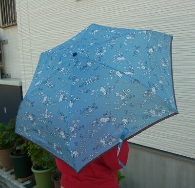 ムーミン 折りたたみ傘 傘 晴雨兼用 超軽量 超撥水 ライトブルー 原っぱ柄
