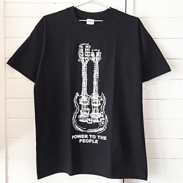 楽天RUBY　TUESDAY【送料無料】Tシャツ 半袖 Power tシャツ ギター ダブルネック メンズ レディース ロック トップス ロゴ MUSIC 音楽 英字 Uネック S M L ブラック 黒 ROCK Guitar【店頭受取対応商品】【コンビニ受取対応商品】