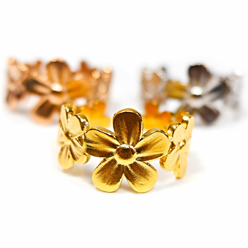 リング 指輪 フリーサイズ フリーリング イヤーカフ イヤーカフス イヤカフ 2Way 花 フラワー サージカルステンレス レディース メンズ 金属アレルギー対...