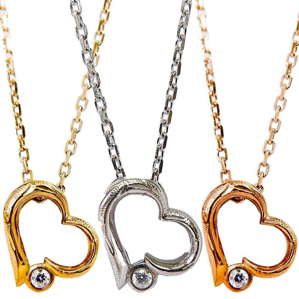 ハワイアンジュエリー ネックレス レディース ステンレス スクロール ハート オープンハート 金属アレルギー対応 アジャスター チェーン付き ジルコニア 1粒 ...