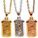 ハワイアンジュエリー ネックレス 刻印 名入れ プレート スクロール 波 石 キュービックジルコニア 金属アレルギー対応 サージカル ステンレス ギフト