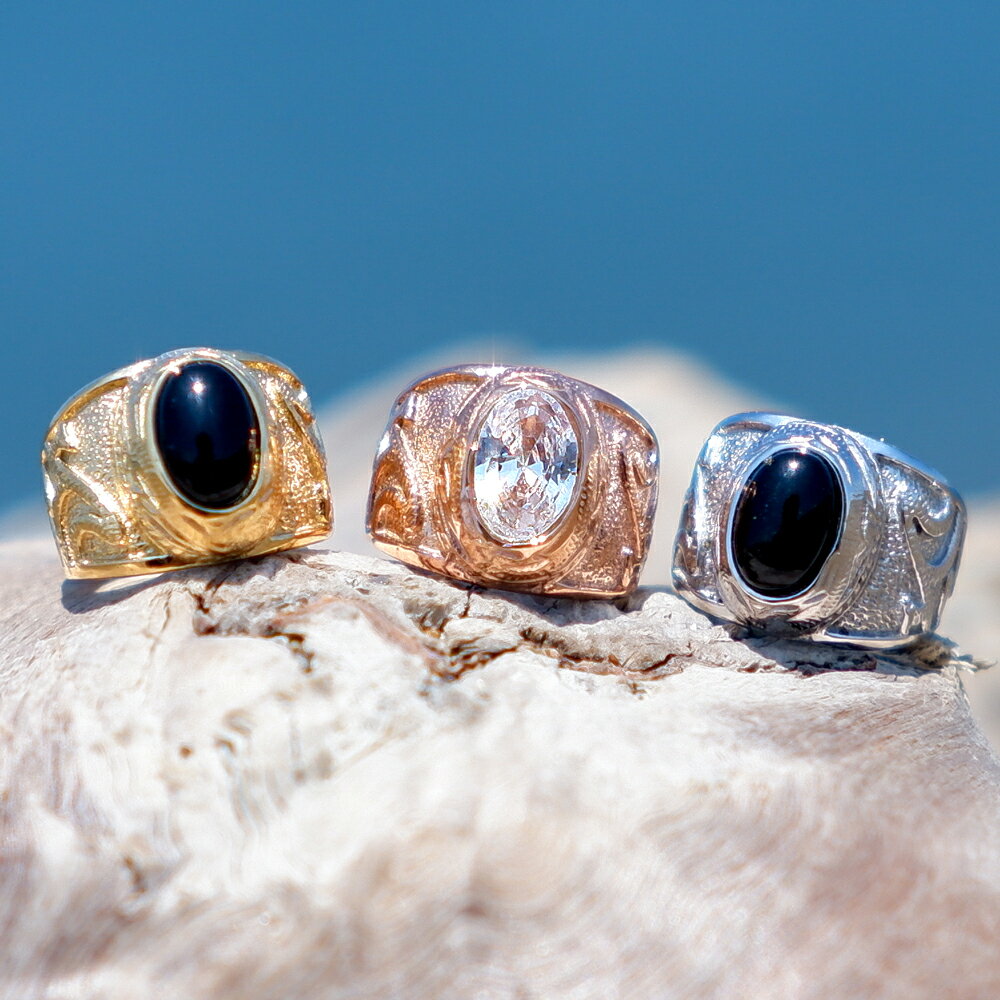 ハワイアンジュエリー ネックレス レディース メンズ ステンレス シルバー ゴールド ベビーリング リングネックレス カレッジリング風 スクロール 波 金属アレ...