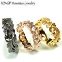 ハワイアンジュエリー リング レディース メンズ スクロール プルメリア K24ゴールドコーティング ピンクゴールド ブラック プレゼント ギフト インスタ サ...