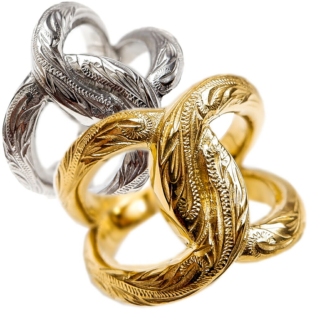 ハワイアンジュエリー リング 指輪 レディース メンズ K14イエローゴールドコーティング シルバー サージカルステンレス ユニセックス 男女兼用 スクロール ...