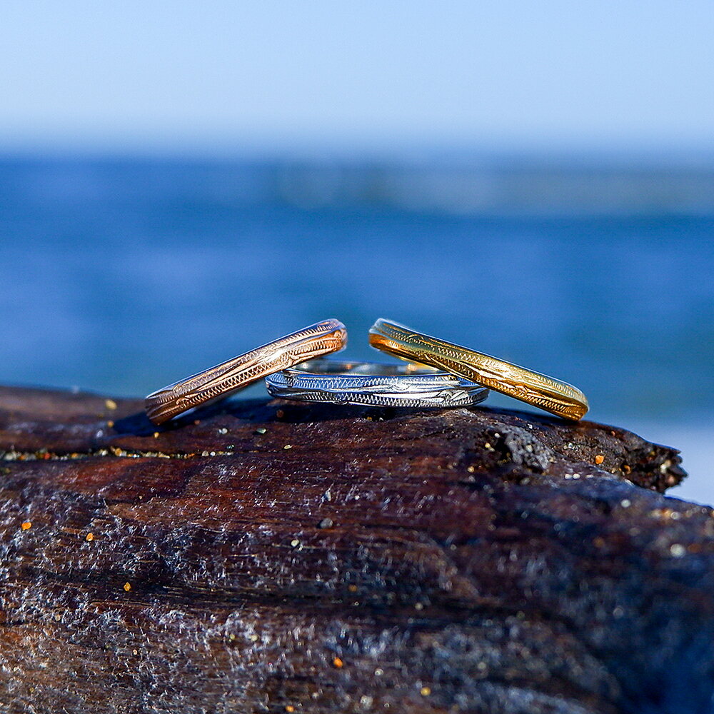 リング 指輪 ハワイアンジュエリー 波 スクロール レディース メンズ シルバー ゴールド ピンクゴールド ピンキーリング 細め ウェーブ つけっぱなしOK サージカルステンレス 重ね付け 記念日 誕生日 プレゼント ギフト 3