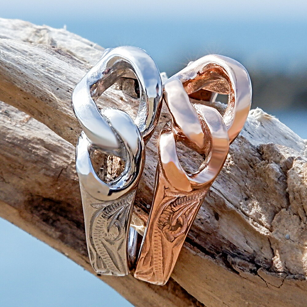 リング 指輪 ハワイアンジュエリー 鎖 チェーン 波 スクロール レディース メンズ つけっぱなし シルバー イエローゴールド ピンクゴールド サージカルステン...