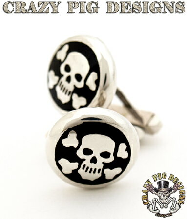 クレイジーピッグ 「正規販売認定店」 CRAZY PIG / スカル&クロスボーン エナメルド カフリンクス 【 正規品カフスリンク シルバーアクセサリー メン...