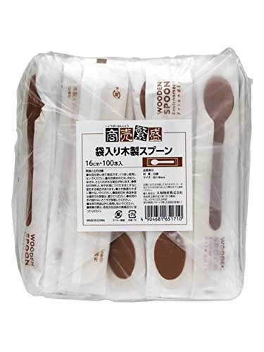 大和物産 使い捨て 木製 スプーン 100本 15.8cm 商売繁盛 個包装で衛生的 環境に優しい
