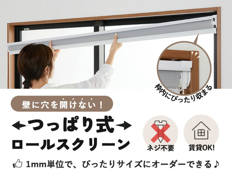 【つっぱり式】非遮光 調光 ロールスクリーン 突っ張り式 採光 オーダー オーダー 賃貸 ロールカーテン カーテン ブラインド 調光ブラインド 賃貸OK ネジ不要 つっぱり式ロールカーテン 目隠し 押し入れ ＜調光ロールスクリーン / 非遮光 つっぱりタイプ ＞