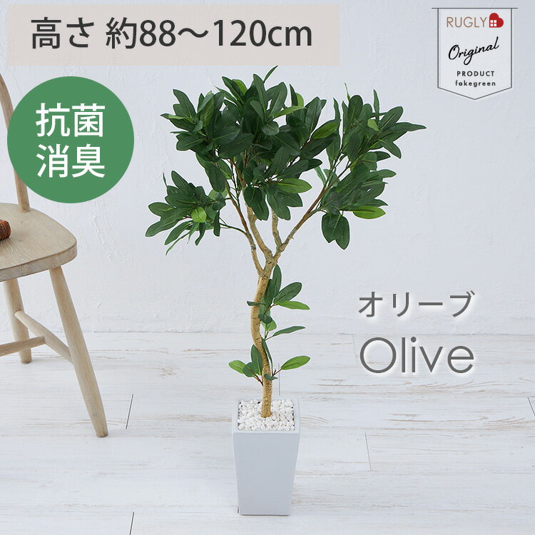 楽天ラグ＆カーペット専門店　ラグリーフェイクグリーン 大型 抗菌 消臭 観葉植物 フェイク 光触媒 人工観葉植物 オリーブ 造花 インテリア おしゃれ お祝い 鉢 植木 葉 枝 木 室内 玄関 リビング オフィス 爽やか シンプル 観葉樹 ＜フェイクグリーン / オリーブ ツリー 約88cm 約120cm＞