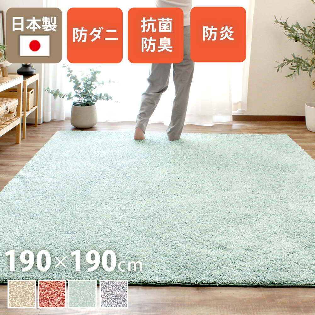 Rakuten - 【最大1000円OFFクーポン配布中】 シャギーラグ 正方形 190×190cm 北欧 おしゃれ モダン 高機能 日本製 機能性 防ダニ 抗菌 防炎 じゅうたん ホットカーペット 対応 床暖 対応 子供部屋 秋 冬 寒さ対策 ラグマットラグ フィアート Fiato ta