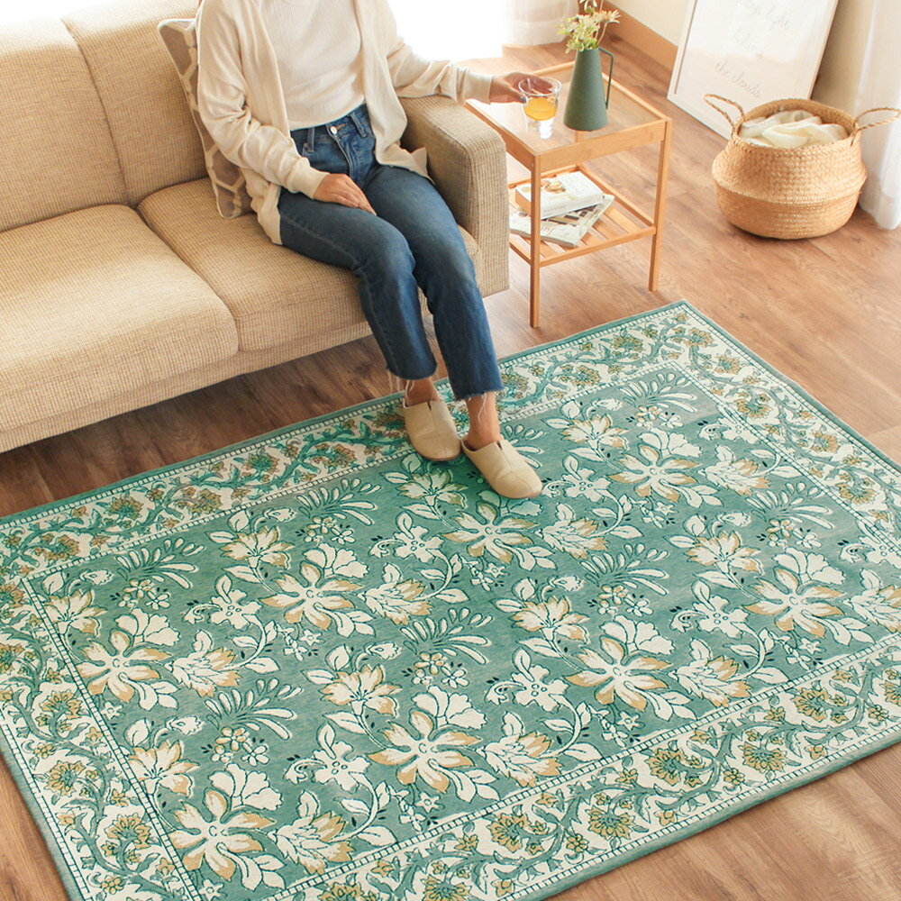 楽天市場】生地 花柄（カラーグリーン）（カーペット・ラグ