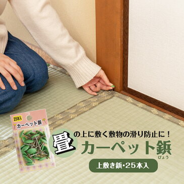 上敷き鋲 カーペット鋲 【1セット・25本入り】 グリーン 緑 絨毯 じゅうたん ラグ カーペット ラグマット ござ ゴザ 畳 固定 ピン ぴん ビョウ びょう 抜けにくい 上敷鋲 カーペット鋲 敷き詰めカーペットを畳に固定する物 江戸間 本間 団地間 京間 関西間萩原
