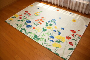 洗える 1.5畳サイズ 春夏ラグ 花柄 ボタニカル シリーズ パステルカラーが可愛い じゅうたん シェニールプリントラグ 約130×190