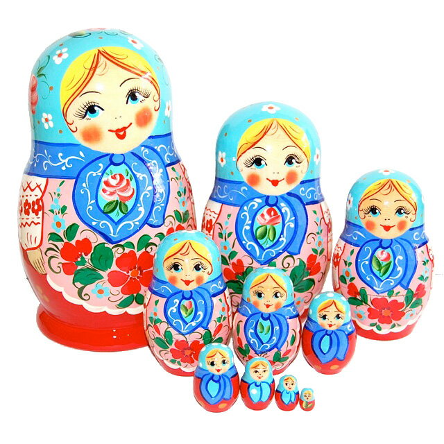 カラフルアニュータ 10個組(爽やかな水色のスカーフ)【マトリョーシカ】