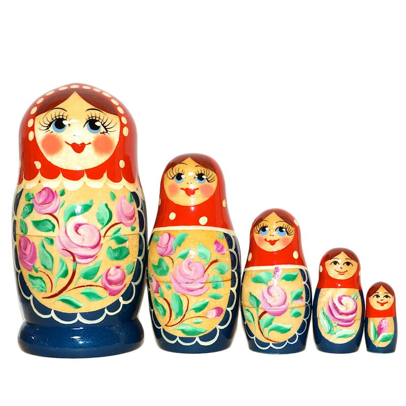 カラフルマトリョーシカ 5個組 レッド×ブルー(ピンクローズ)