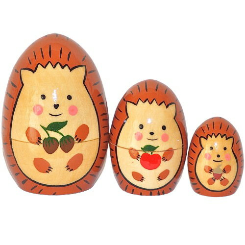 ハリネズミ3兄弟 たまご型3個組 7.5cm【マトリョーシカ】hedgehog はりねずみ