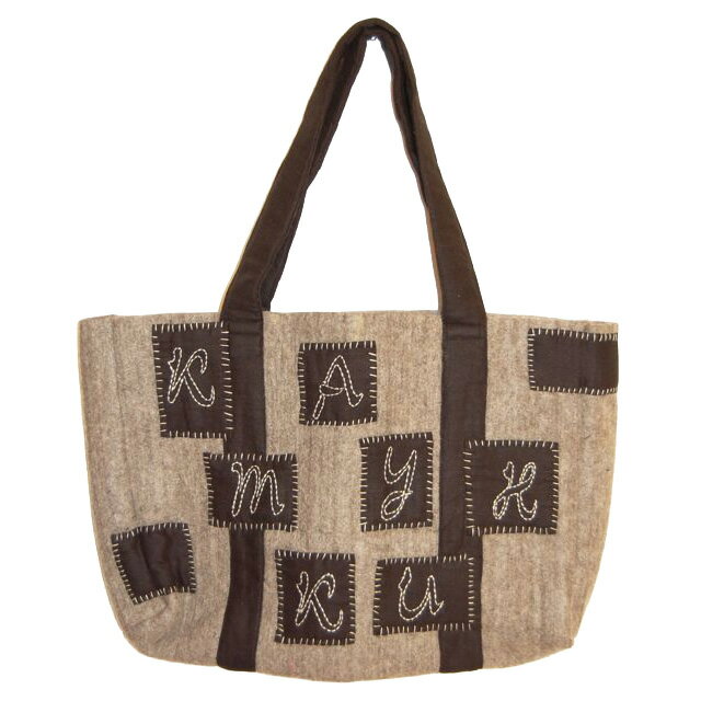 輸入雑貨　フェルトエコバッグ（刺繍入り）「ツギハギ（ロシア語アルファベット文字）」