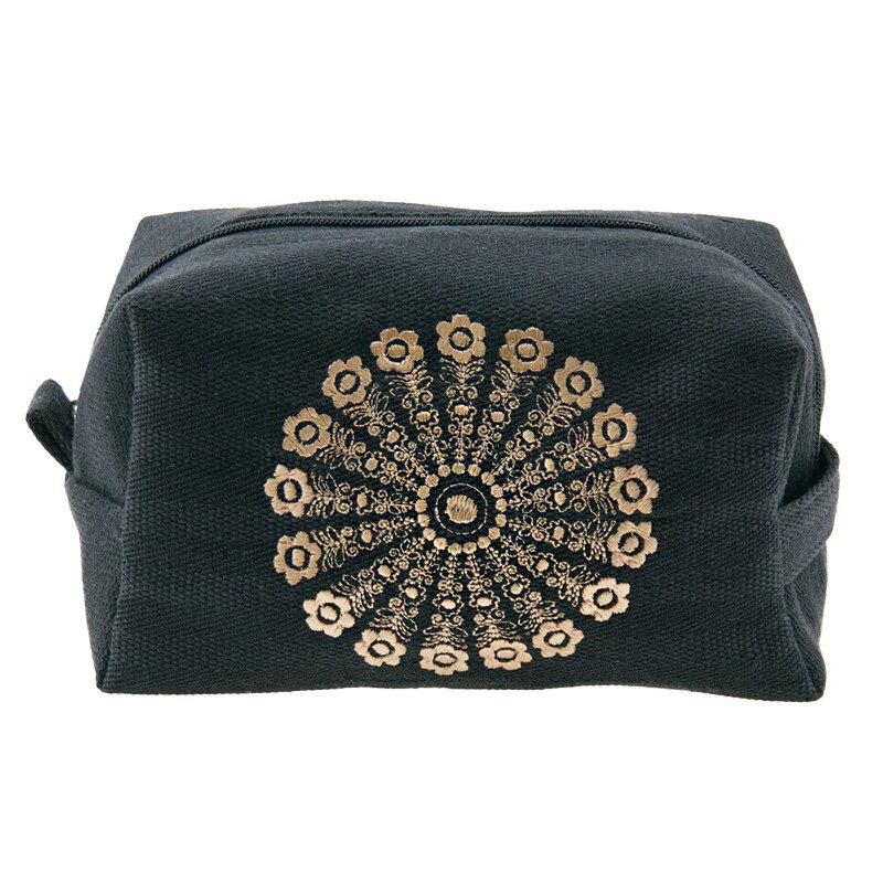 ウクライナ雑貨キャラメル型コットンポーチ「刺繡入りポーチ」その5ブラック＆ゴールド