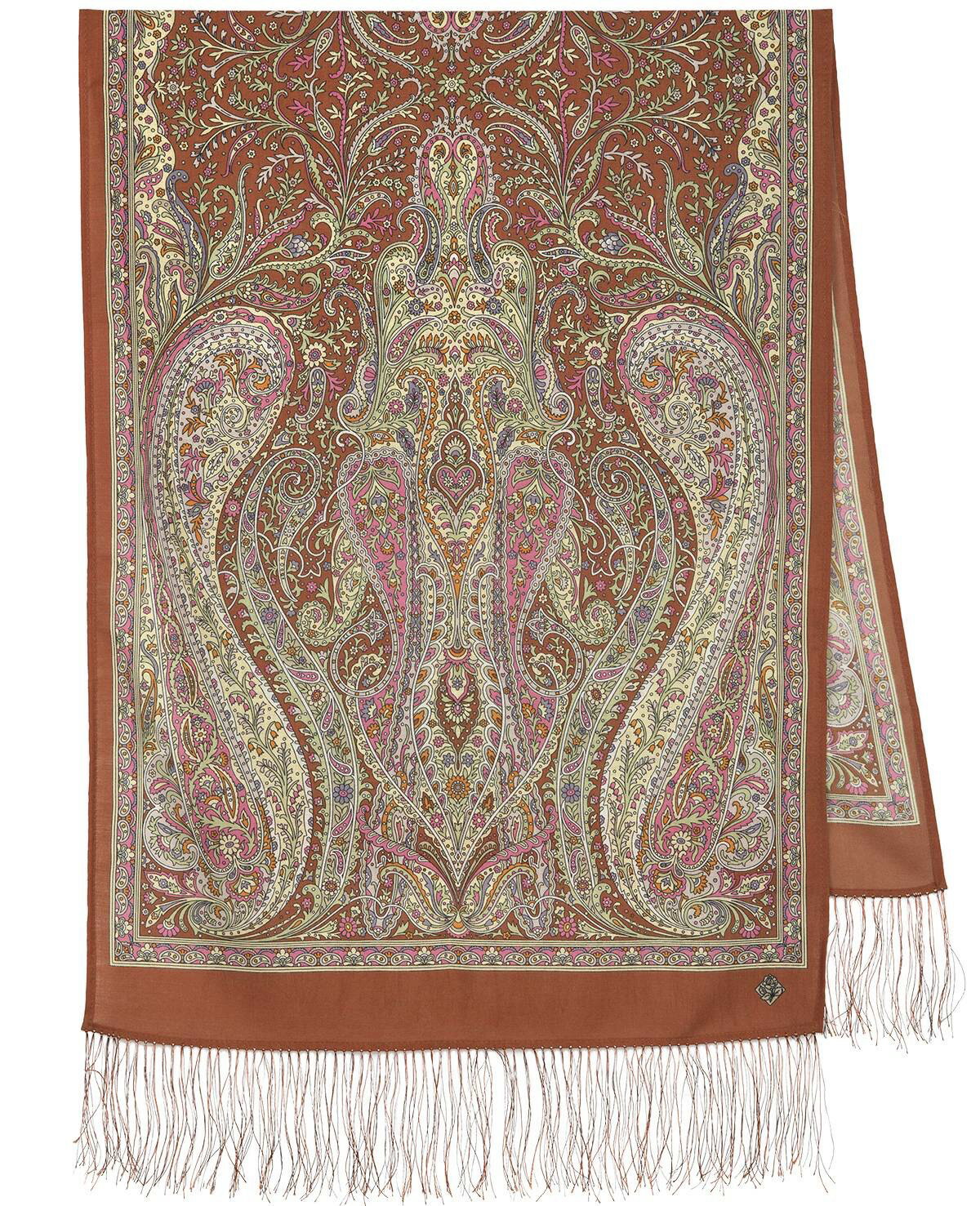 Pavlovo Posad ウールスカーフno.1560-56「夢の詩」 プラトーク シルクフリンジ　サイズ：60х150cm再入荷不可
