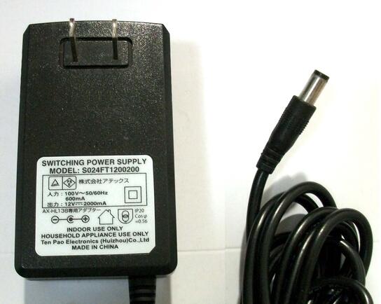 アテックス 純正 ACアダプター 12V 2000mA S024FT1200200 センタープラス中空コネクタ　 / ATEX　AX-HL..