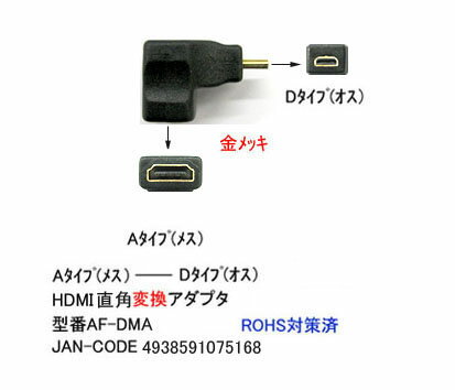 【在庫あり】 Comon(カモン) C1-107 HDMI A（メス）-HDMI D（オス）直角変換アダプタ AF-DMA