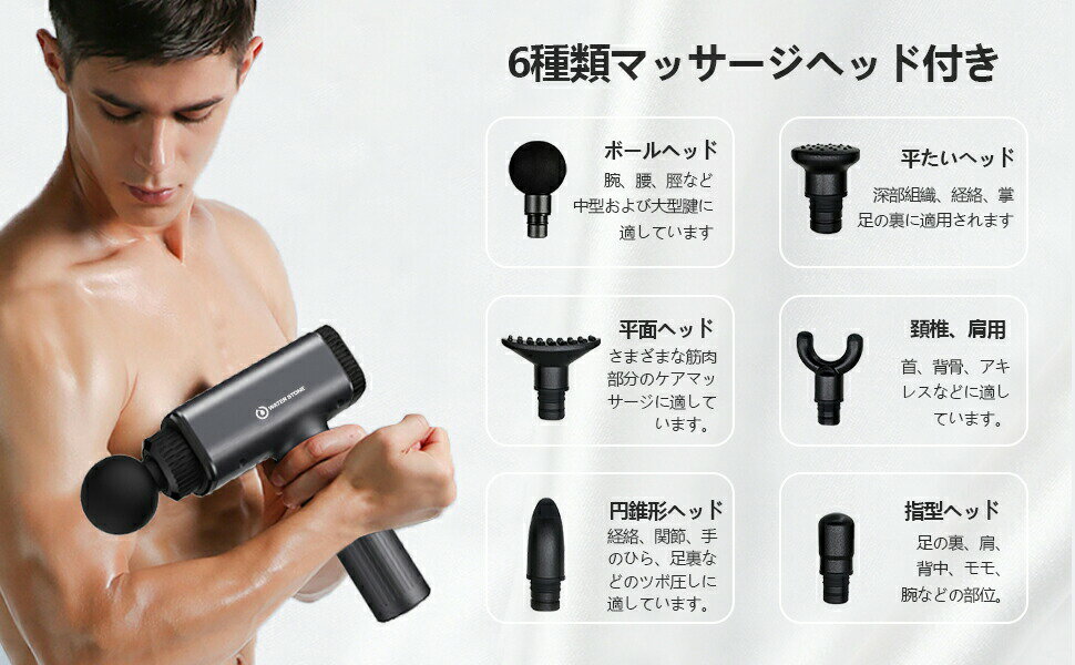massagegunマッサージガン筋膜リリース5段階強力コードレスLCDタッチスクリーン6タイプヘッドオリジナル製品自社開発電動マッサージ器ストレス解消静音軽量持ち運び便利介護マッサージケアフットマッサージャー全身強力振動肩こり腰痛筋肉痛