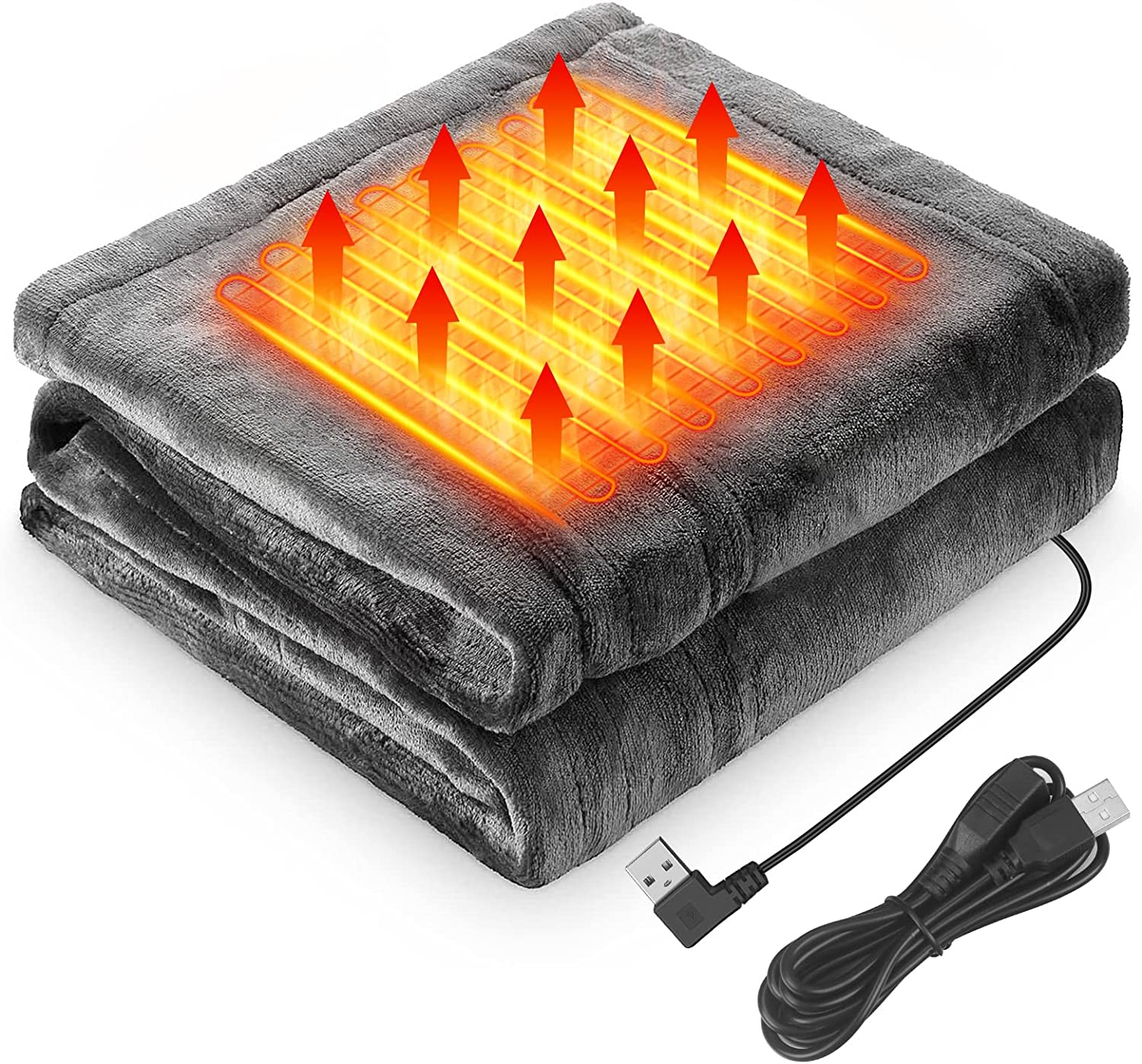 【商品説明】 【USB 電気毛布】サイズ：150*80cm、重さ：0.83kg、USB給電の電気毛布。8つの内蔵ヒーター、ヒーターサイズ：7 x 12 cmx 8個で、膝の保護だけでなく、肩にもかけられます。冷えやすい足をカバーできます。昼寝のために腰を温めるベッド毛布としても使えます。冬キャンプ、キャンプ、車、家、オフィスなどに最適です。 【3段温度調整】初めてUSBポートをモバイル電源に接続したら、赤と白の青ランプが順次点灯し、その後消灯します。その後、3秒のスイッチボタンを長押しすると、赤信号が点灯し、本製品は正常に動作します。3段階の温度は自由に調整でき、加熱モードは高温（赤）→中温度（白）→低温（青）の順に切り替わります。周囲の温度に合わせて加熱モードを調整でき、秋冬に最適です。 【USB給電、安全、使い勝手が簡単】電気毛布にUSBケーブルが付いています。電池（別途購入）と接続は使います。5 V-2 A以上の電源仕様に対応しており、市場上の95%の電源に対応していますので、電源の心配はありません。屋外での作業も心配ありません。低電圧給電（5 V/2 A）は、使用時に非常に安全ですので、安心してご使用ください。操作はとても簡単です。 【手触りが柔らかい・洗える】男女兼用の電気毛布は、ふわふわとした感触と暖かさに包まれた快適な毛布です。防水スイッチとモジュールを使って直接水洗いします。洗濯時はUSBケーブルをポケットに入れて洗浄してください。手洗いをおすすめします。