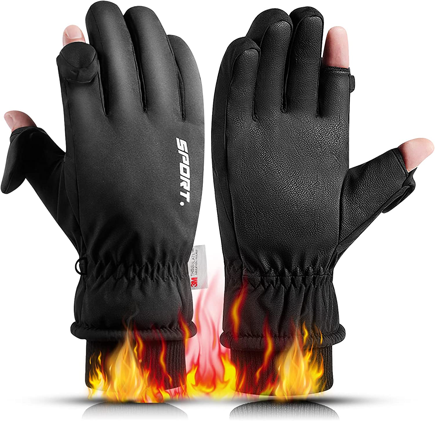 楽天Rumayアウトドアグローブ バイク グローブ 冬 防寒 【2本指出し・あったか裏起毛】 人間工学設計 スマホ対応 防風 防水 撥水 滑り止め 通気性 弾性手首 手首にニットカラス 暖かい 指切り 手袋 メンズ バイク手袋 防寒手袋 グローブ ブラック