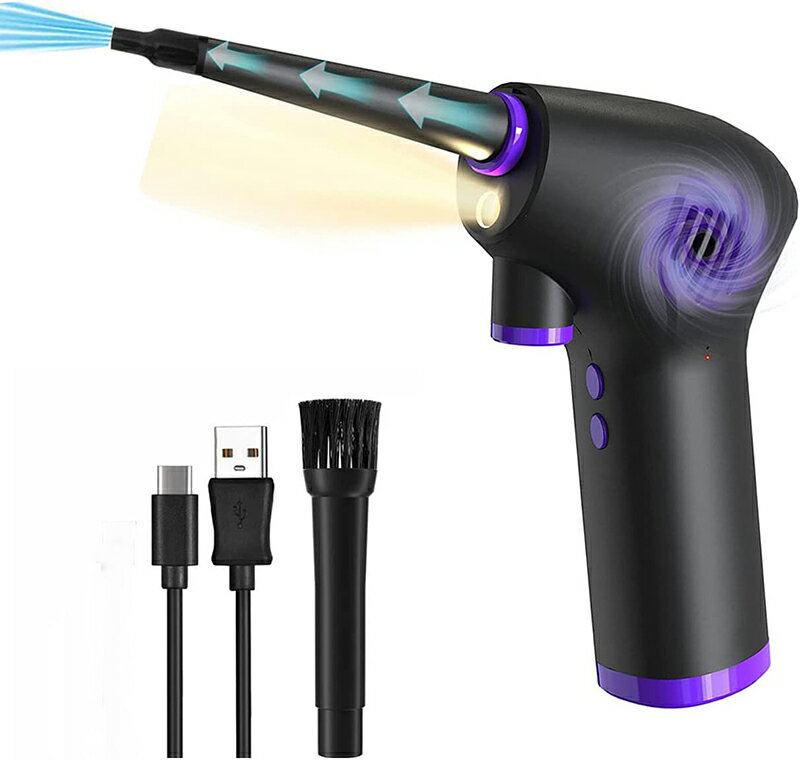 超強力電動エアダスター 15000mAh 風量2段階調節 小口径ノズル/LEDライト付 コードレスでUSB充電式 レンズ類/PC/オフィス/車/家庭用掃除 車/PC/オフィス/家庭用エアーダスター