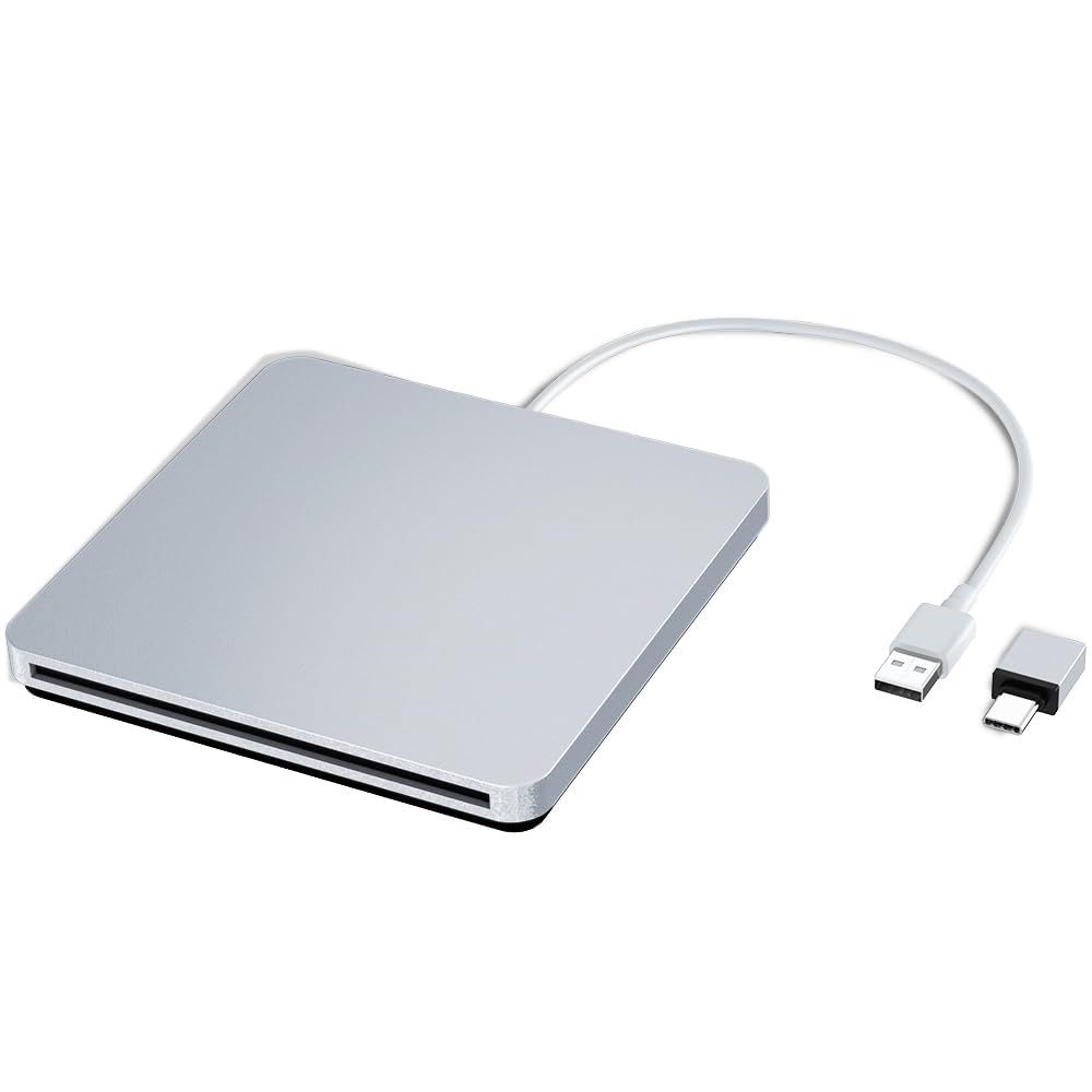 外付け CDドライブ DVD プレーヤー ポータブル PC ドライブ USB Type-C Mac MacbookPro/Air iMAC Windows/Linux/Mac OS対応 シルバー