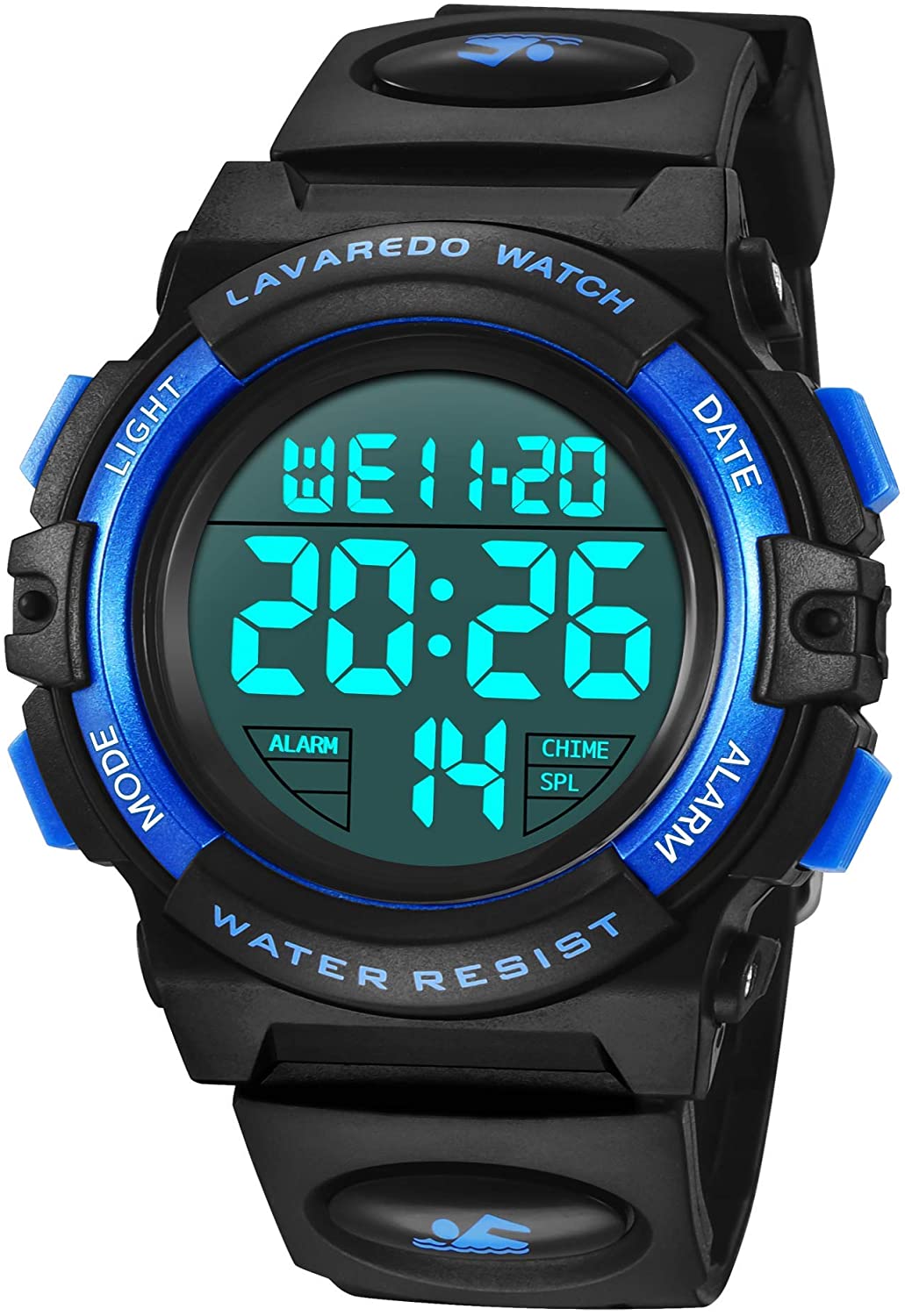 子供腕時計 男の子 デジタル腕時計 ボーイズスポーツウォッチ アウトドア多機能50m防水 アラート 日付曜日表示 デュアルタイム LED アナログ表示（ブルー）