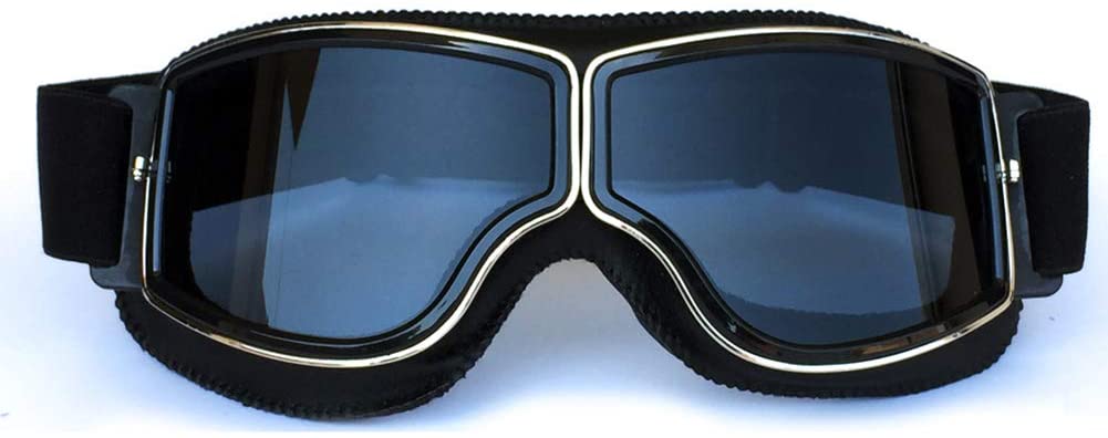 オートバイゴーグル バイク シールド ゴーグル ミラー レンズ ツーリング 眼鏡 保護メガネ ヘルメットモトクロススキースノーボード用ヘルメット - UVカット/防風/防塵/耐衝撃/曇り止（ブラックフレーム+グレーレンズ）