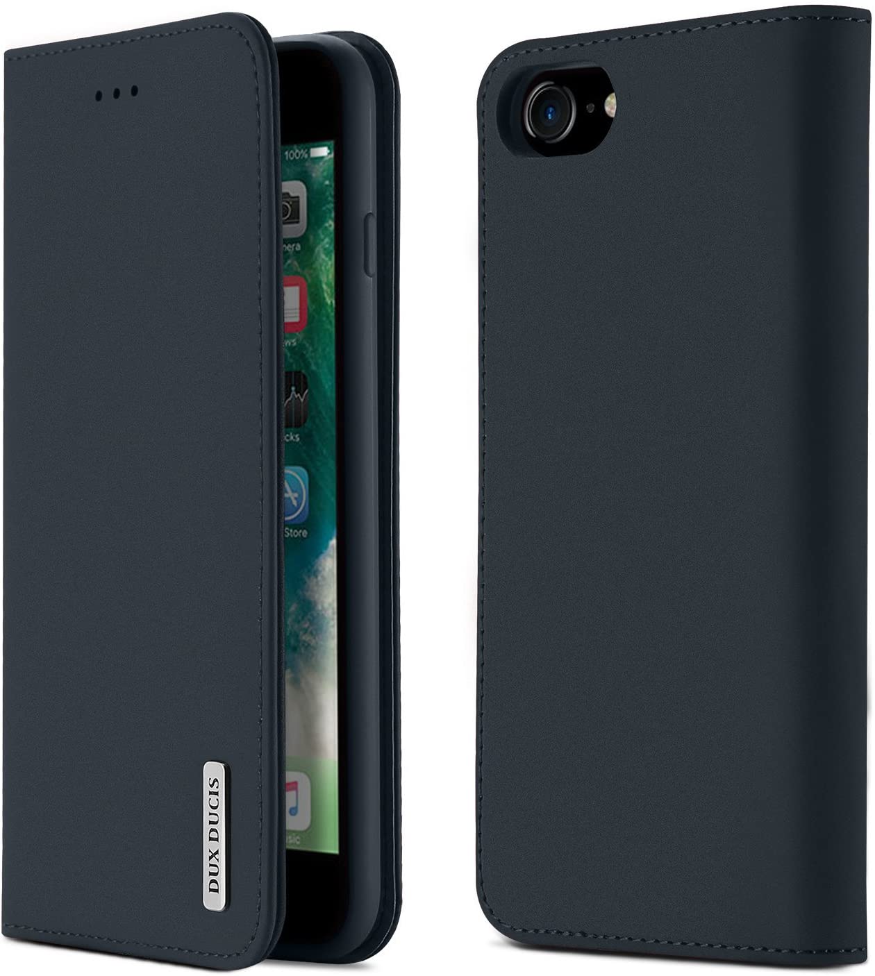 iPhone 7Pro-iPhone 12 Pro Max ケース 手帳型 本革 アイフォン 12 プロ マックス カバー 全面保護 磁石付き カード入れ スタンド機能 耐衝撃 耐摩擦 人気 おしゃれ ギフトボックス付き ワイヤレス充電に対応(ネイビーブルー)