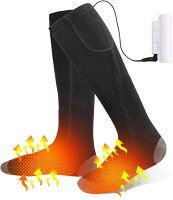 Rumay電熱 ソックス　充電式ヒーター付き靴下 Socks 電気 ホット2足セット 加熱 靴下 足元 防寒対策 保温 発熱 暖かい ヒーター 付き バッテリー付き USB 充電式 水洗い可 厚手 冬用 屋外 アウトドア スキー用 紳士用 メンズ レディース(ブラック/グレー)