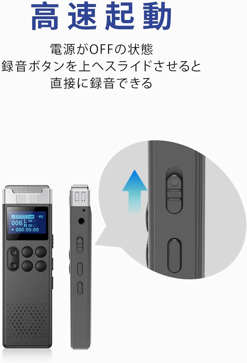 ボイスレコーダー/ICレコーダーは、高速起動の上にワンタッチ録音機能を有する小型レコーダーである。3072Kbpsの と16GBの大容量を持ち、他にも長時間連続録音（最大144時間）、遠距離はっきり収音、ノイズリダクションなどの機能を備える。