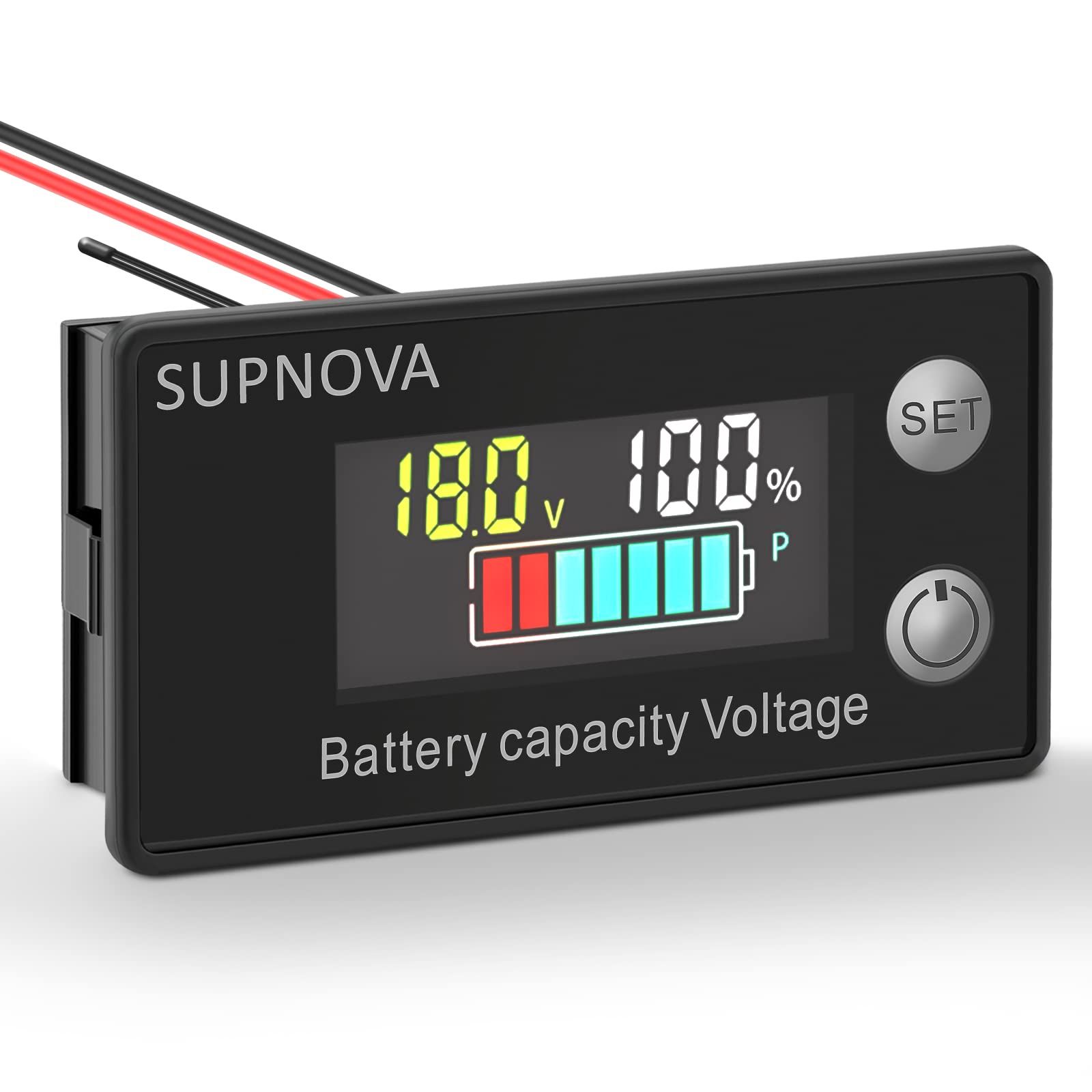 バッテリー残量計 電池残量チェッカー デジタル電圧計 DC8-100V 2線式 バッテリー残量表示計 小型 カラースクリーン メモリー機能