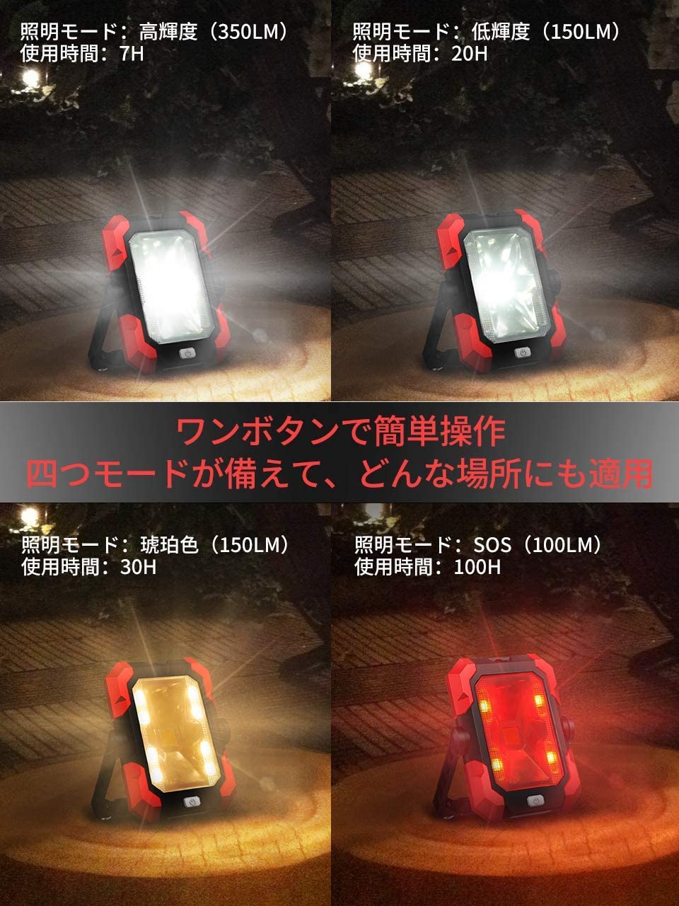 LEDランタン キャンプ ランタン 作業灯 usb充電式 4つ点灯モー 太陽光充電 折り畳み式 IP64防水 照明/停電事故/台風/旅行/キャンプ/アウトドア活動の必携品 防災用品通販格安セール情報 楽天 通販