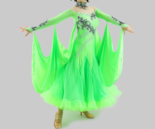 社交ダンス 社交ダンス衣装 衣装 社交ダンスドレス ドレス ウェア ダンスウェア Lサイズ 蛍光緑　グリーン