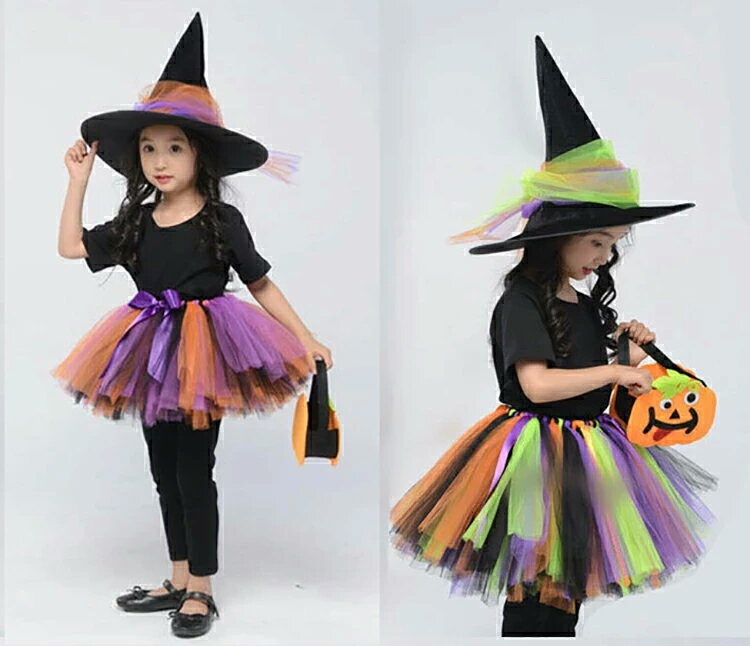 あす楽【累計5000枚突破！】ハロウィン 衣装 子供 女の子 コスプレ衣装 魔女 チュチュスカート 可愛い 赤ちゃん ハロウイン ダンスの舞台衣装 コスプレ ハロウインクロース 子供用 キッズ ハロウィーン パーティ 変装 チュール パープル ストライプ スカート 魔女 魔法