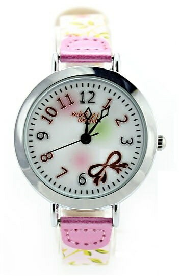 ミニワールド　デコウオッチ　かわいい　3D　メルヘン　リボン　ピンク花柄　レディース　腕時計