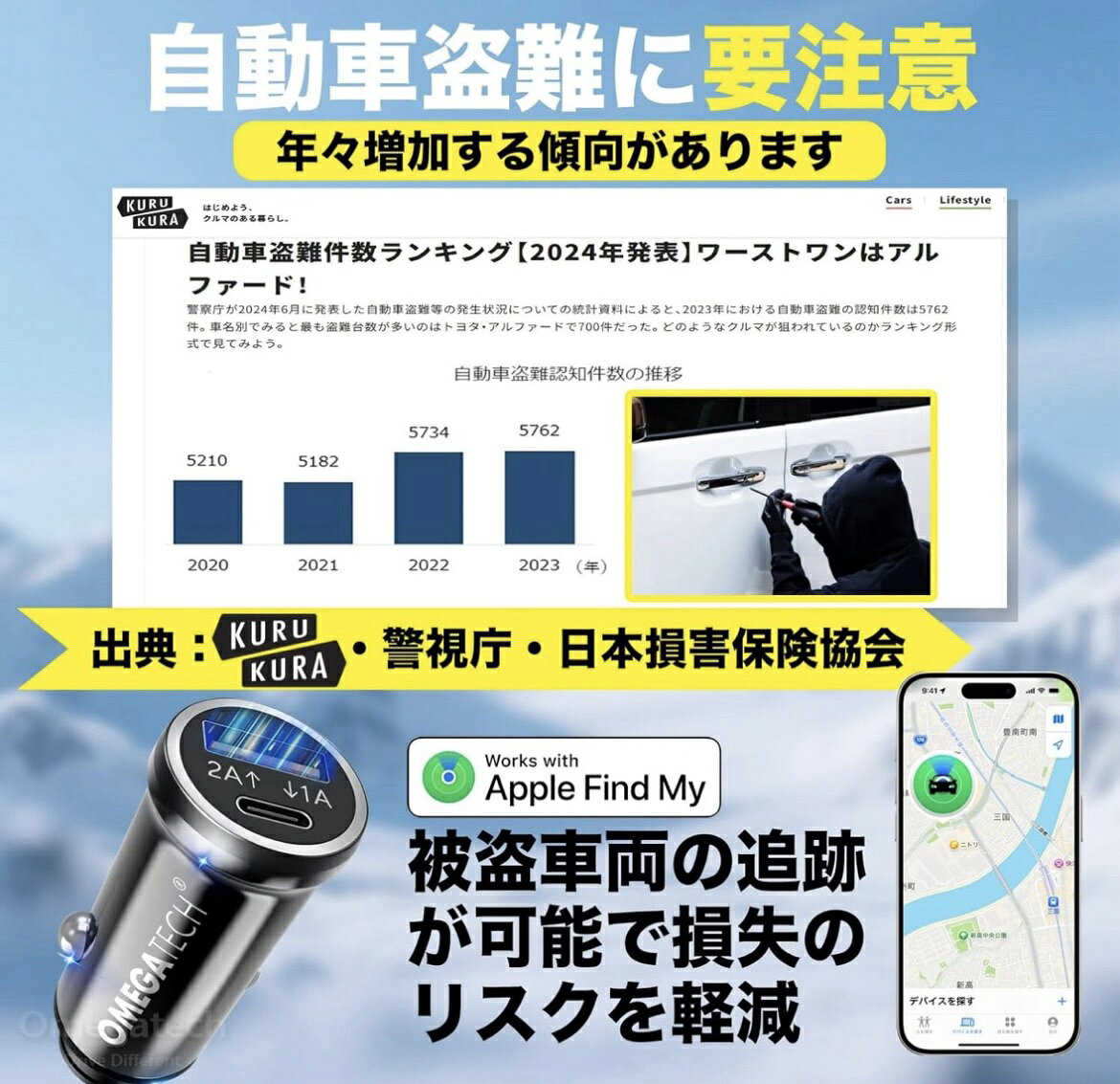 フィット GE7/GE6 GPS シガーソケット充電対応 エアタグ 紛失防止タグ スマートト...