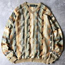 90s カナダ製 TUNDRA Vネック 総柄 コットン ニット セーター L / 90年代 オールド マルチカラー タンドラ 3D 【中古】 古着 アメリカ古...